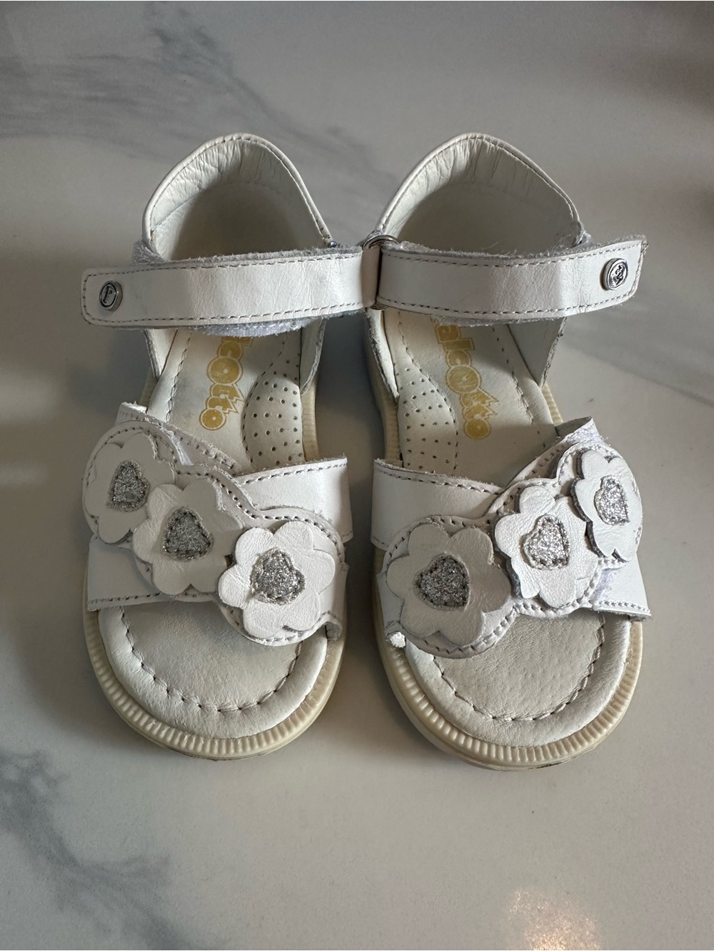 Girls White Floral Glitter Strap Sandals